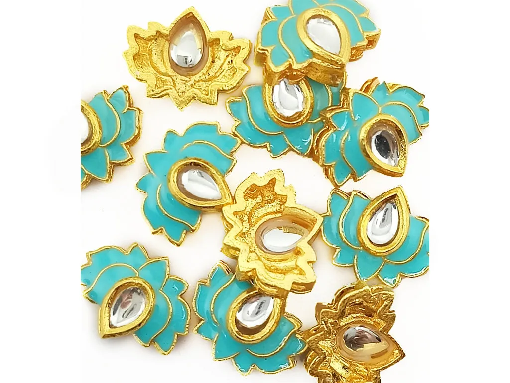 Aqua Blue Lotus Meena Kundan Stones