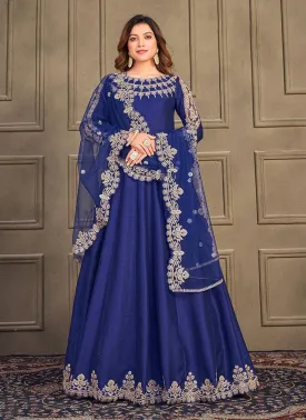 Art Silk Fabric Blue Indian Long Gown