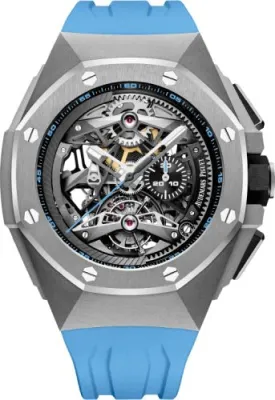 Audemars Piguet Royal Oak Concept Tourbillon 44 mm Chronograph Openworked Selfwinding Titanium Black Blue Rubber - 26587TI.OO.D031CA.01