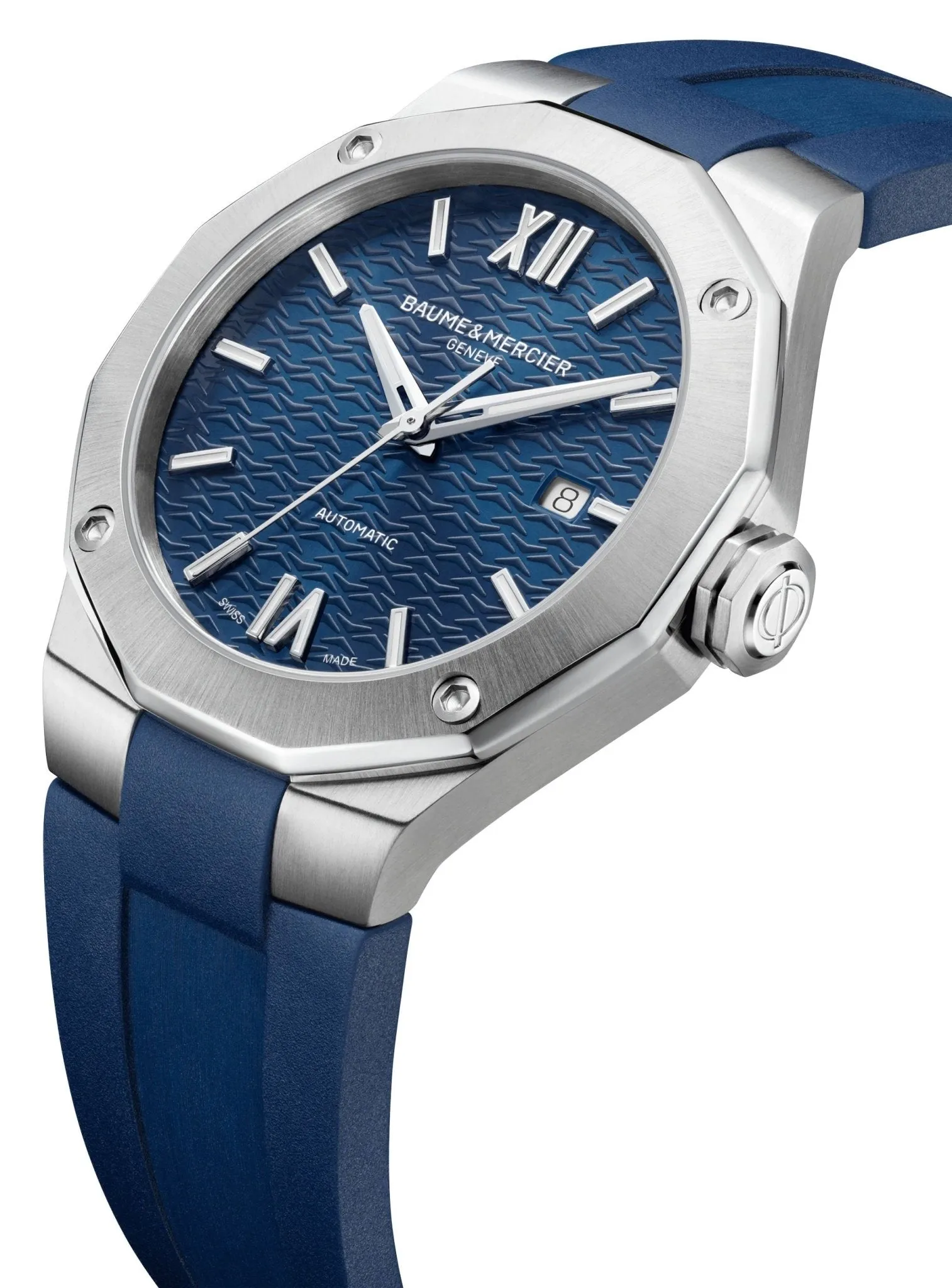 Baume & Mercier Riviera Automatic Stainless Steel Blue Dial Blue Rubber Strap Date Mens Watch M0A10619