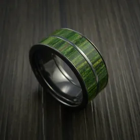 Black Titanium Men's Ring Inlaid with Jade Wood Custom Made