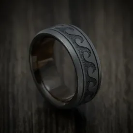 Black Titanium Wave Men's Ring with Wood Sleeve Custom Made Band