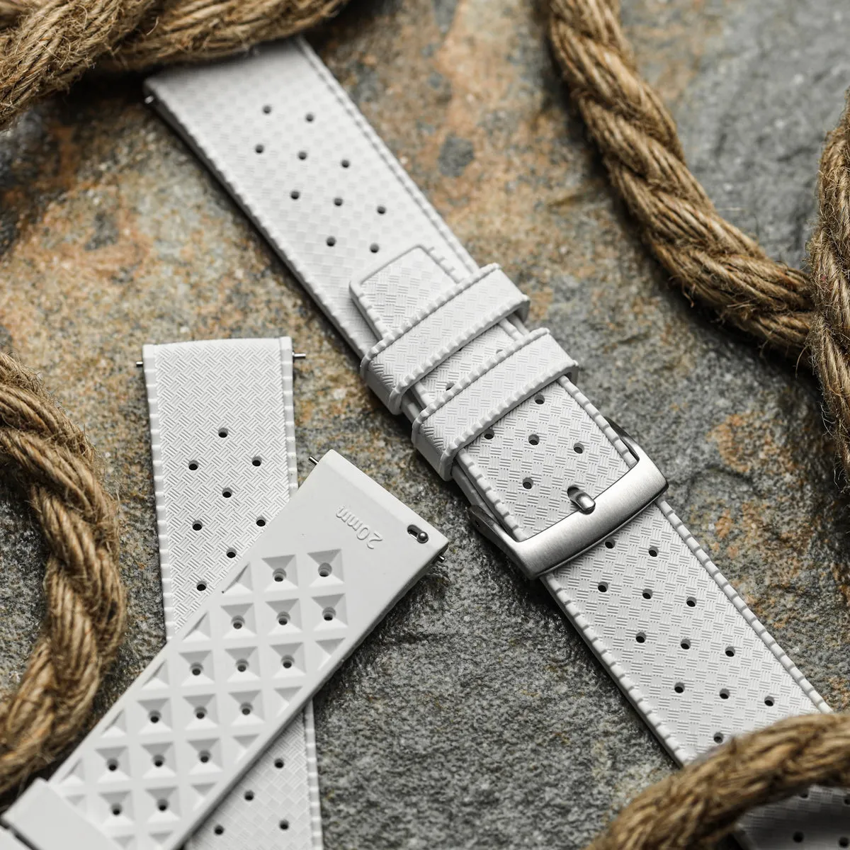 Classic Tropical Style FKM Rubber Watch Strap - White