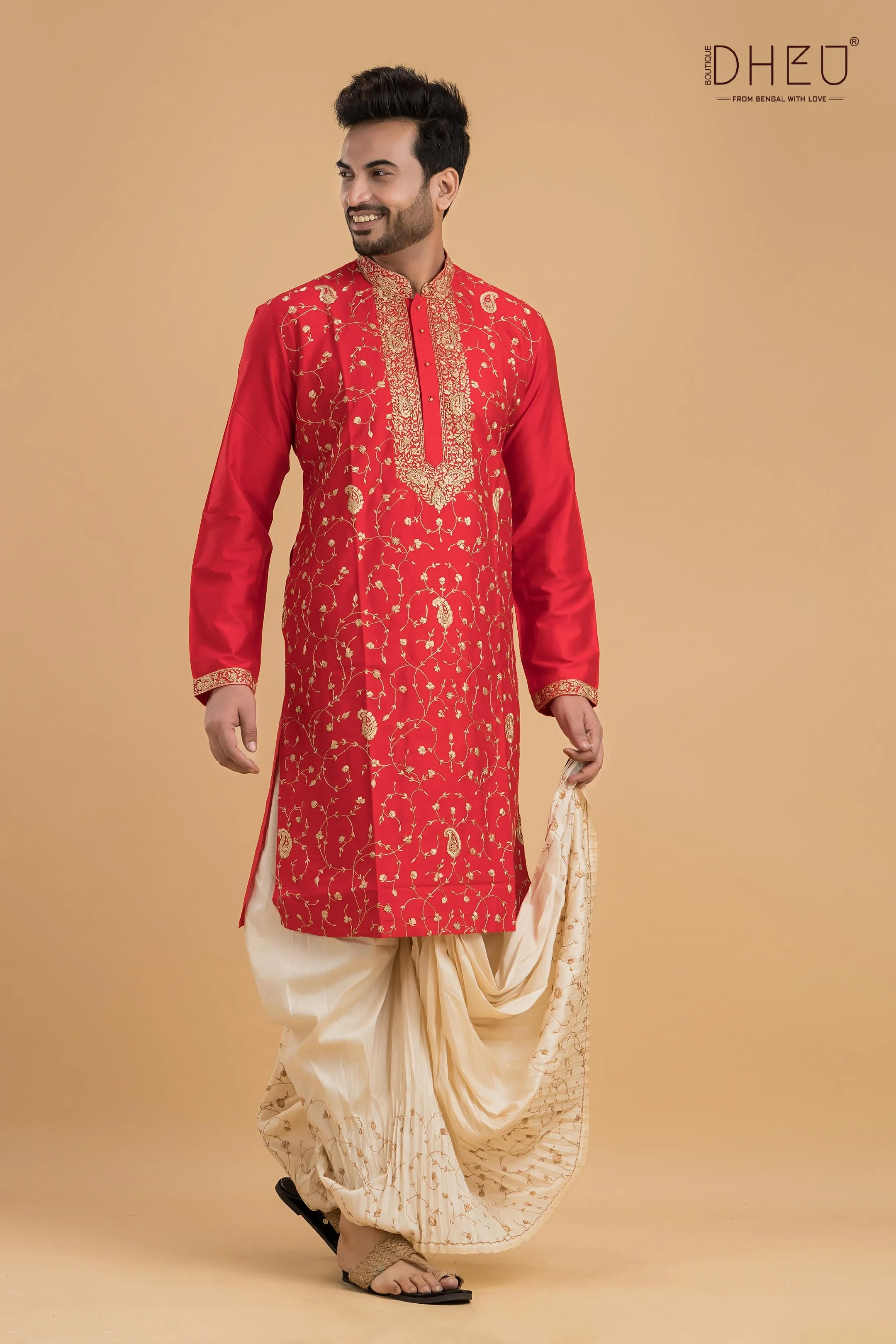 Exclusive Katan Silk Kurta & Dhoti(Optional) Set