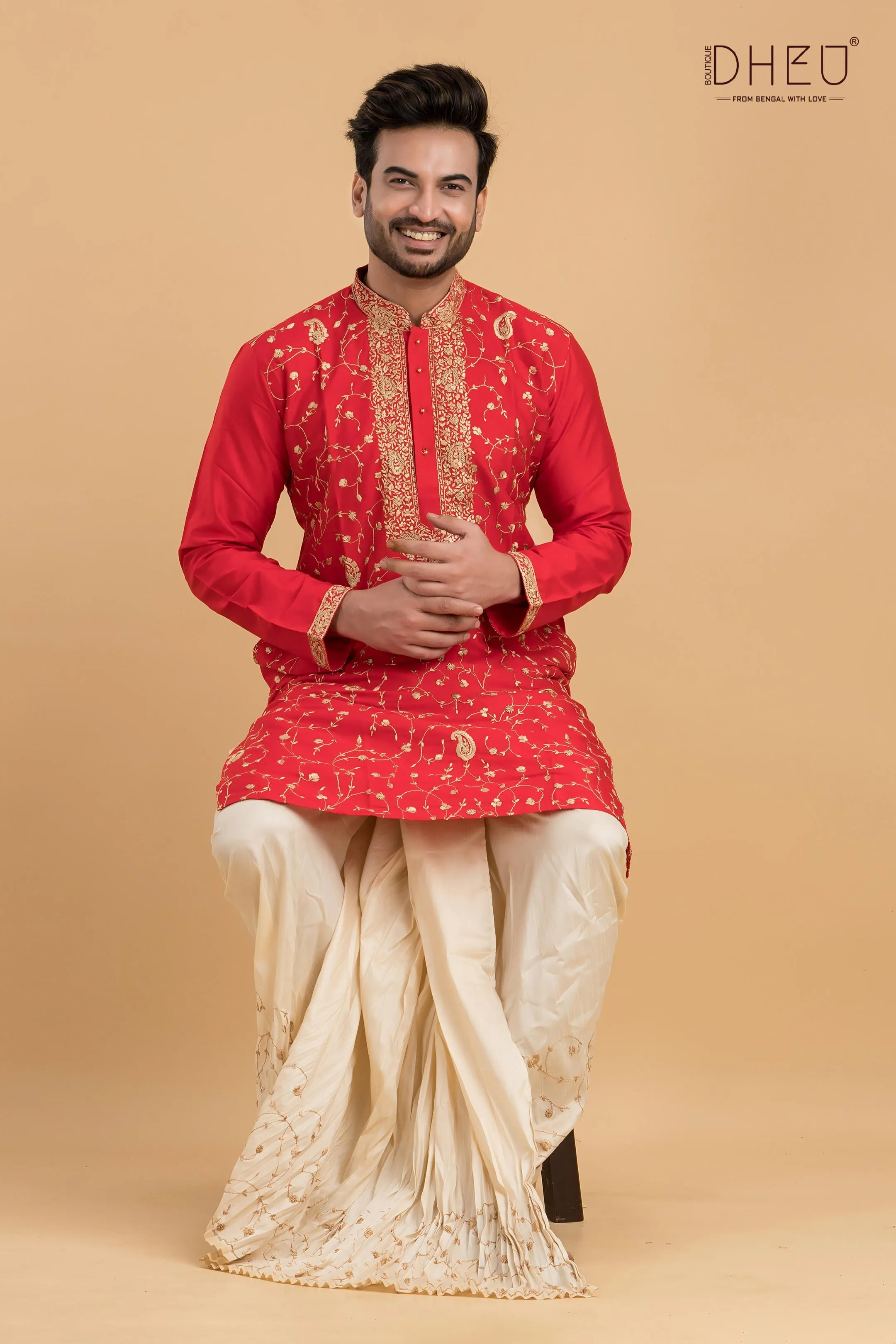 Exclusive Katan Silk Kurta & Dhoti(Optional) Set