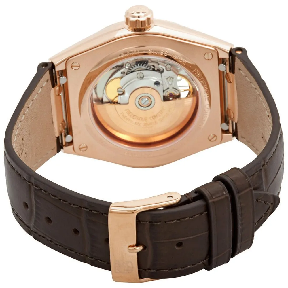 Frederique Constant Highlife Heart Beat Automatic Rose Gold Plated Stainless Steel Silver-Tone Dial Interchangeable Brown Rubber Strap Mens Watch FC-310V4NH4