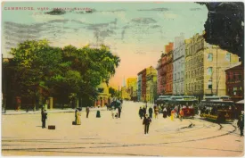 Harvard Square showing Cambridge Common and Streetcars