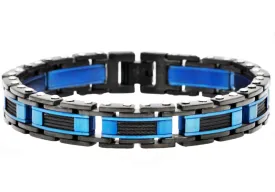 Mens Black And Blue Stainless Steel Bracelet With Black Plated Cables