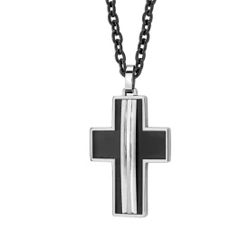 MEN'S BLACK PLATED STAINLESS STEEL CHAIN AND CROSS PENDANT