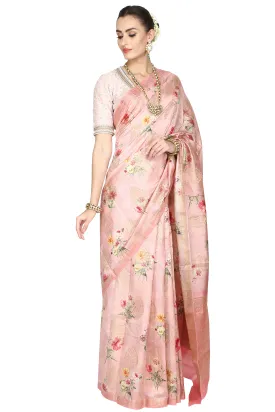 Pink rose digital printed saree.