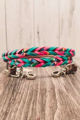 Pink, Turquoise, & Serape Triple Laced Barrel Reins