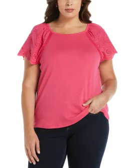 Plus Size Rib Knit Eyelet Sleeve Tee