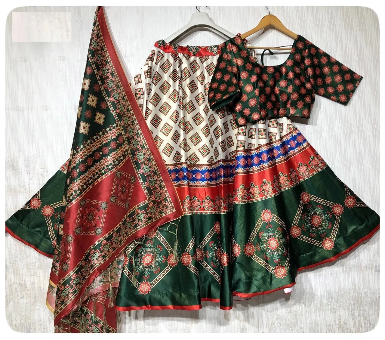 Red & Green Garba Lehenga