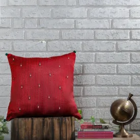 Rich Red Silk Cushion Cover With Hand Embroidery