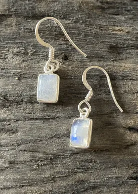 Solid Silver Moonstone Oblong Drop Earrings