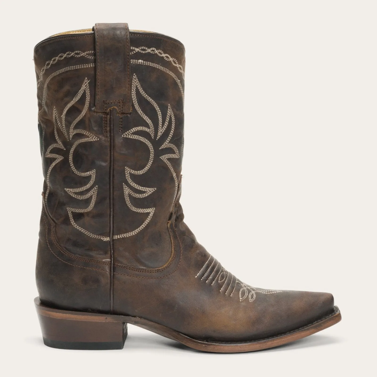 Stetson Women's Brown Iris Mid-Calf Embroidered Snip Toe Boots 0336