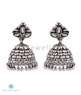 The Adhanika Silver Pearl Jhumka (Oxidised/Pearl/Push)