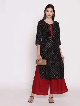 Women Black Bandhani Printed Kurta With Flared Bottom