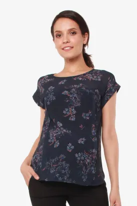 Woven Short Sleeve Clarisa Back Bow Nursing Top Navy Floral